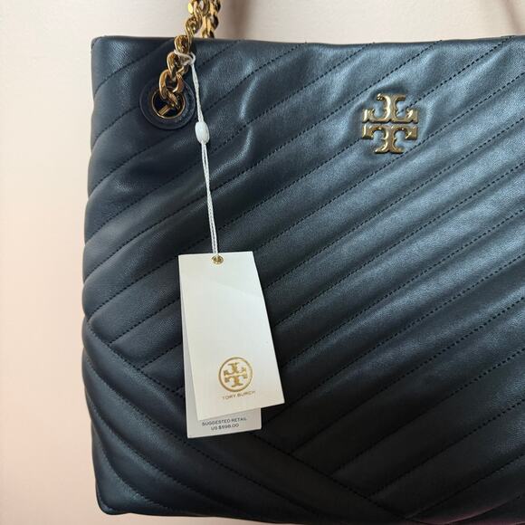 Tory Burch Kira Chevron Tote Bag Black Leather & Gold Hardware NWT - Picture 5 of 12